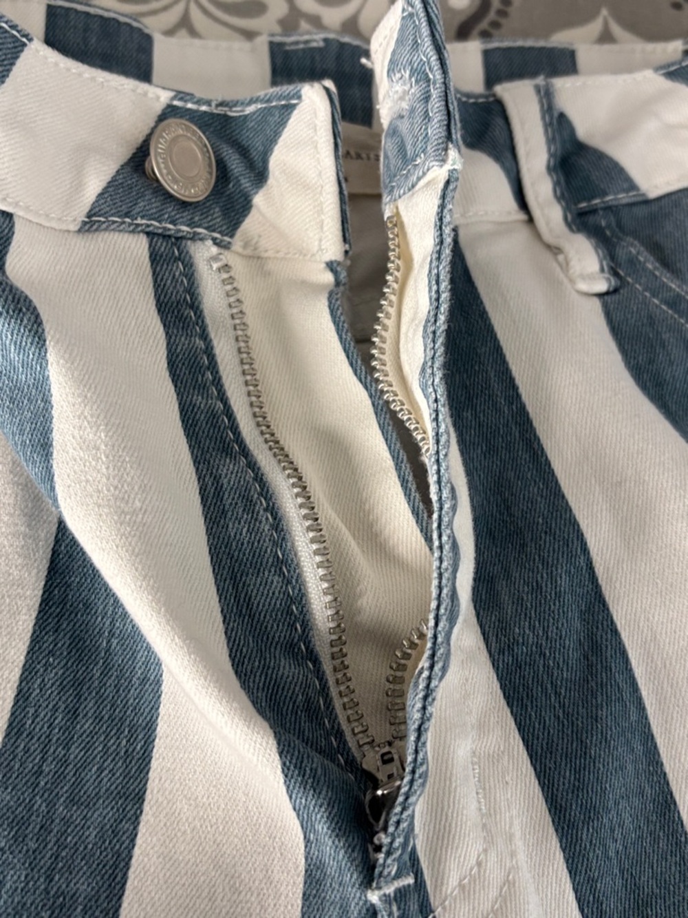 Kids Blue and White Vertical Stripe Flared Jeans Large - Picture 6 of 8